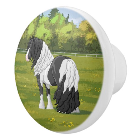 Black Pinto Piebald Sinti und Roma Vanner Pferdewe Keramikknauf (Rechts)