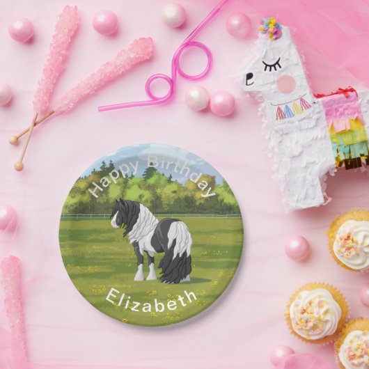 Black Pinto Piebald Sinti und Roma Vanner Pferdewe Pappteller (Party)