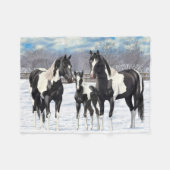Black Pinto Quarter Pferde Paint Pferde im Schnee Fleecedecke (Vorderseite (Horizontal))
