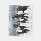 Black Pinto Quarter Pferde Paint Pferde im Schnee Fleecedecke (Vorderseite)