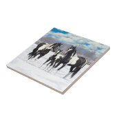 Black Pinto Quarter Pferde Paint Pferde im Schnee Fliese (Seite)