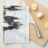 Black Pinto Quarter Pferde Paint Pferde im Schnee Geschirrtuch (Viertel Falte)