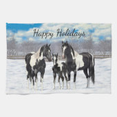 Black Pinto Quarter Pferde Paint Pferde im Schnee Geschirrtuch (Horizontal)