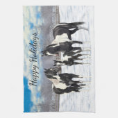 Black Pinto Quarter Pferde Paint Pferde im Schnee Geschirrtuch (Vertikal)