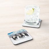 Black Pinto Quarter Pferde Paint Pferde im Schnee Getränkeuntersetzer (Rechte Seite)