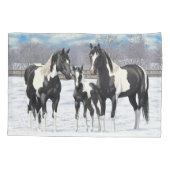 Black Pinto Quarter Pferde Paint Pferde im Schnee Kissenbezug (Rückseite-Links)