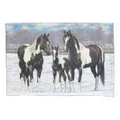 Black Pinto Quarter Pferde Paint Pferde im Schnee Kissenbezug (Vorderseite-Links)