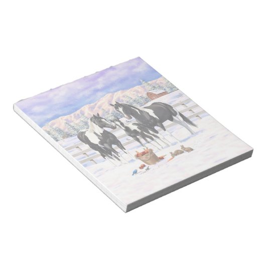 Black Pinto Quarter Pferde Paint Pferde im Schnee Notizblock (angewinkelt)