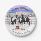 Black Pinto Quarter Pferde Paint Pferde im Schnee Pappteller (Vorderseite)