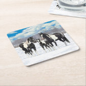 Black Pinto Quarter Pferde Paint Pferde im Schnee Rechteckiger Pappuntersetzer (angewinkelt)