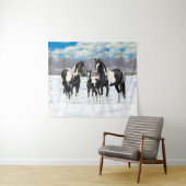 Black Pinto Quarter Pferde Paint Pferde im Schnee Wandteppich (Beispiel (Horizontal))