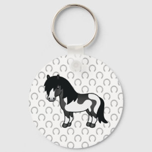 Black Pinto Shetland Pony Cartoon Illustration Schlüsselanhänger