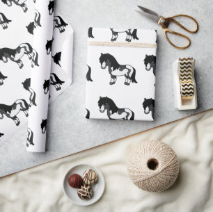 Black Pinto Shetland Pony Cartoon Pony Pattern Geschenkpapier