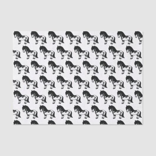 Black Pinto Shetland Pony Cartoon Pony Pattern Seidenpapier (Vorderseite)