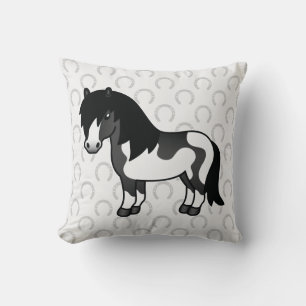 Black Pinto Shetland Pony Niedlicher Cartoon Zeich Kissen