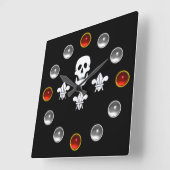 BLACK PIRAT FLAG JOLLY ROGER SKULL,THREE LILIES QUADRATISCHE WANDUHR (Winkel)