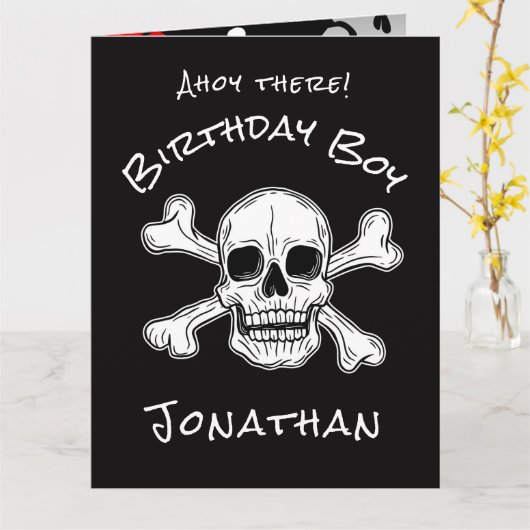 Black Pirate Crossbones Card Karte (Gelbe Blume)