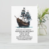 Black Pirate Ship Birthday Einladung (Stehend Vorderseite)