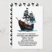 Black Pirate Ship Birthday Einladung (Vorne/Hinten)
