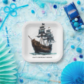 Black Pirate Ship Birthday Pappteller (Party)
