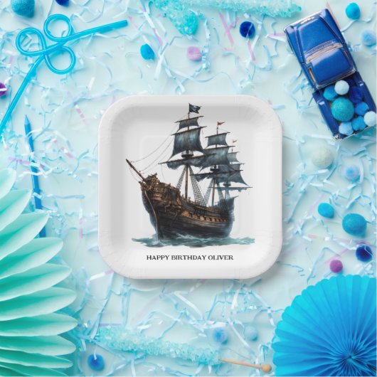 Black Pirate Ship Birthday Pappteller (Party)
