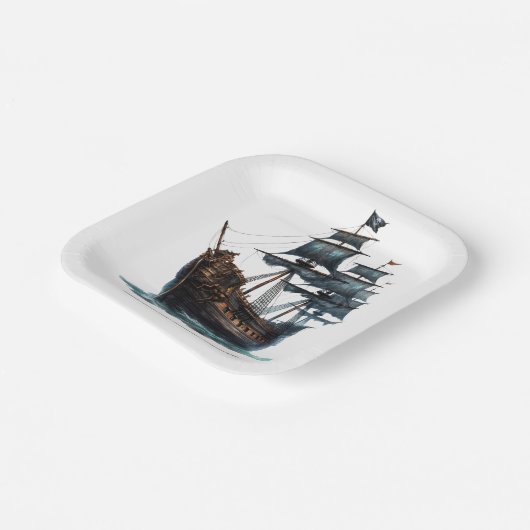 Black Pirate Ship Birthday Pappteller (Gewinkelt)