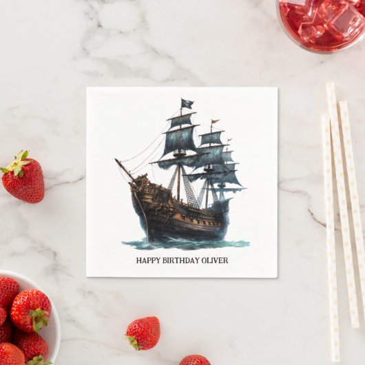 Black Pirate Ship Birthday Serviette (Beispiel)