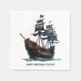 Black Pirate Ship Birthday Serviette