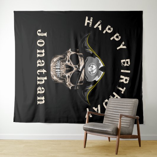 Black Pirate Skull Captain Jack BACKDROP Wandteppich (Beispiel (Horizontal))