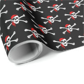 Black Pirate Skull Crossbones Wrapping Paper Geschenkpapier (Rolleneckpunkt)