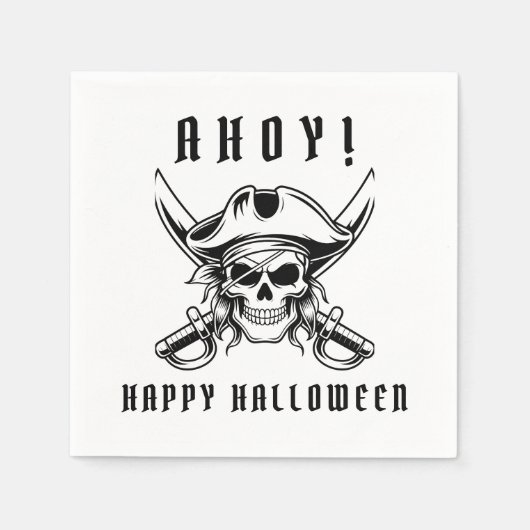 Black Pirate Skull Halloween Party Serviette (Vorderseite)
