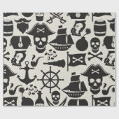 Black Pirate Theme Nautic Pattern Geschenkpapier (Flach)