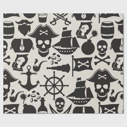 Black Pirate Theme Nautic Pattern Geschenkpapier (Flach)