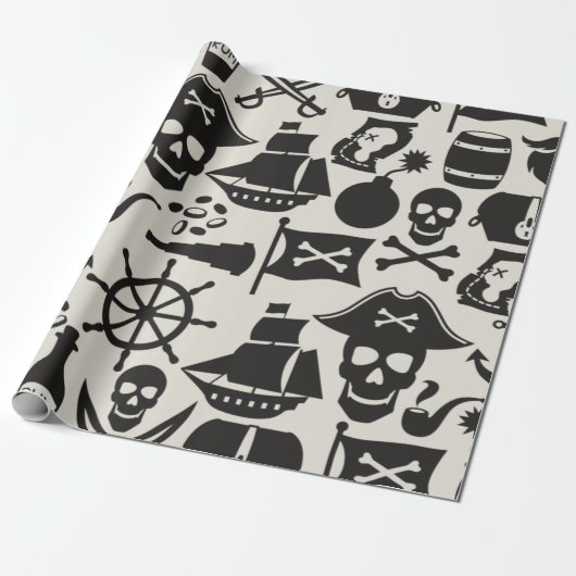 Black Pirate Theme Nautic Pattern Geschenkpapier (Ungerollt)