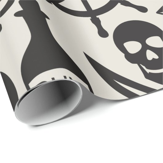 Black Pirate Theme Nautic Pattern Geschenkpapier (Rolleneckpunkt)