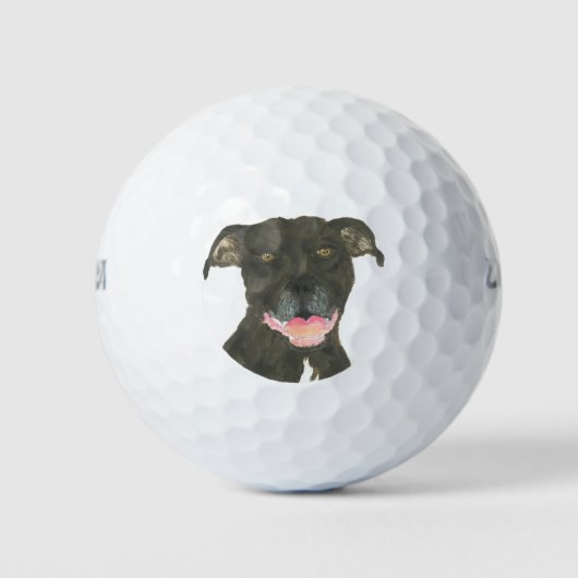 Black Pitbull Staffy Dog Golfball (Vorderseite)