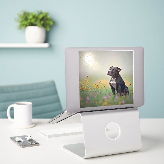 Black Pitbull Vinyl Stickers Aufkleber (Laptop auf Schreibtisch)