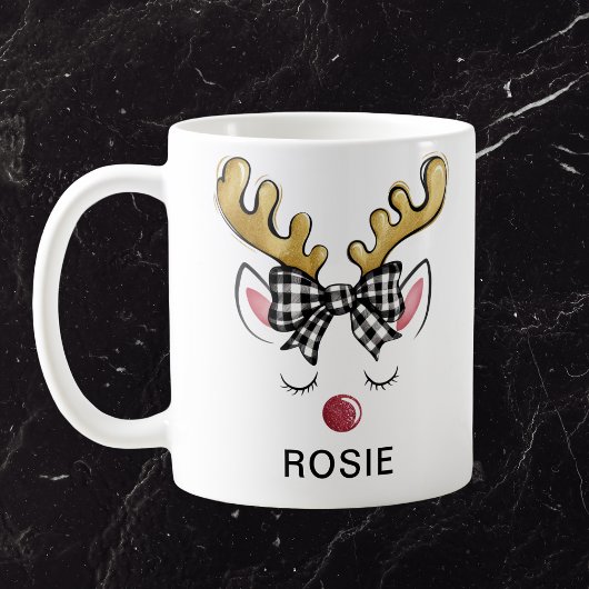 Black Plaid Bow Farmhouse Reindeer Kaffeetasse