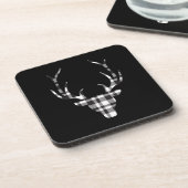 Black Plaid Check Deer Christmas Getränkeuntersetzer (Linke Seite)