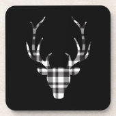 Black Plaid Check Deer Christmas Getränkeuntersetzer (Vorderseite)
