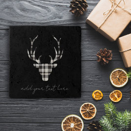 Black Plaid Check Deer Christmas Getränkeuntersetzer