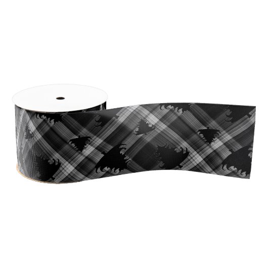 Black Plaid Christmas Trees Pattern Ripsband (Spule)