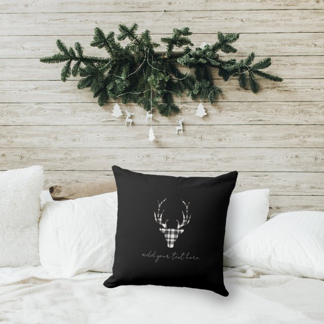 Black Plaid Deer Christmas Kissen (rustic elegant personalized christmas throw pillow. black plaid deer design)