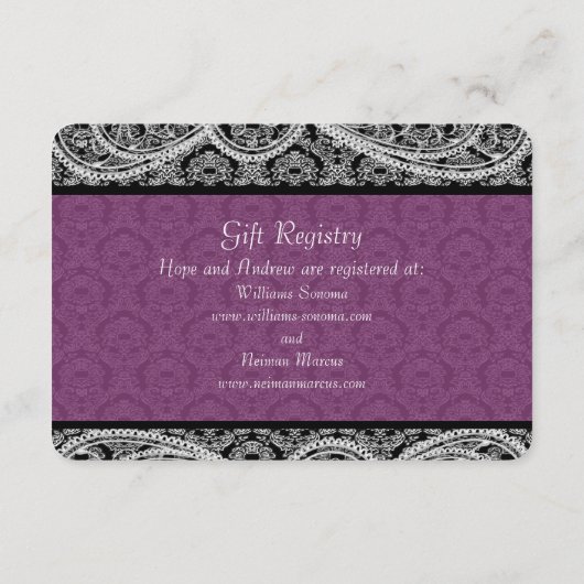 Black Plum Monogram Damask Gift Registry Wedding Begleitkarte (Rückseite)