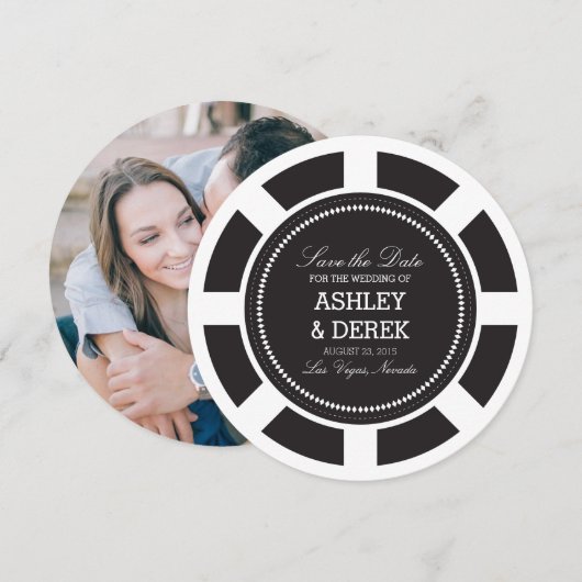Black Poker Chip Wedding Save the Date (Vorne/Hinten)
