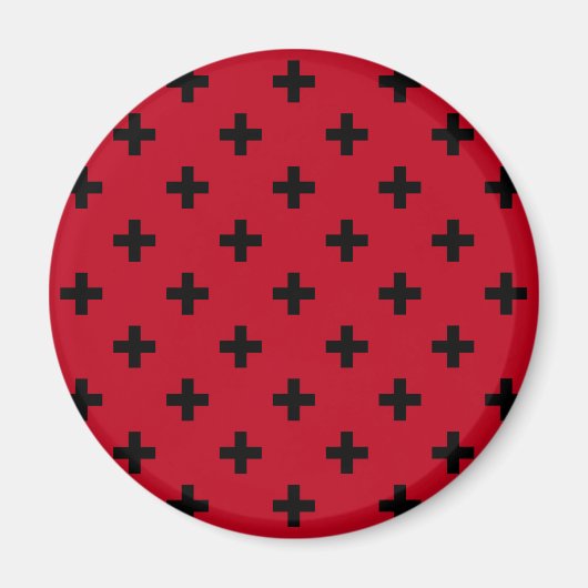Black polka crosses on red magnet (Vorne)