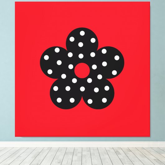 Black Polka Dot Blume über den roten Hintergrund Leinwanddruck (Insitu (Holzboden))