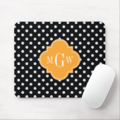 Black Polka Dot Cantaloupe Quatrefoil 3 Monogramm Mousepad (Mit Mouse)