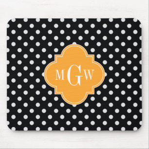 Black Polka Dot Cantaloupe Quatrefoil 3 Monogramm Mousepad