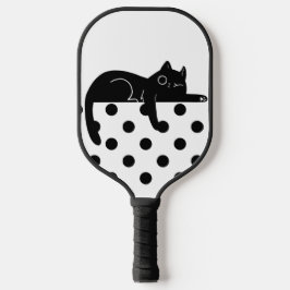 Black polka dot cat Pickleball Paddle